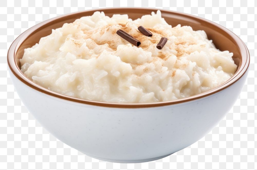 PNG Rice pudding bowl food white background breakfast. AI generated Image by rawpixel.