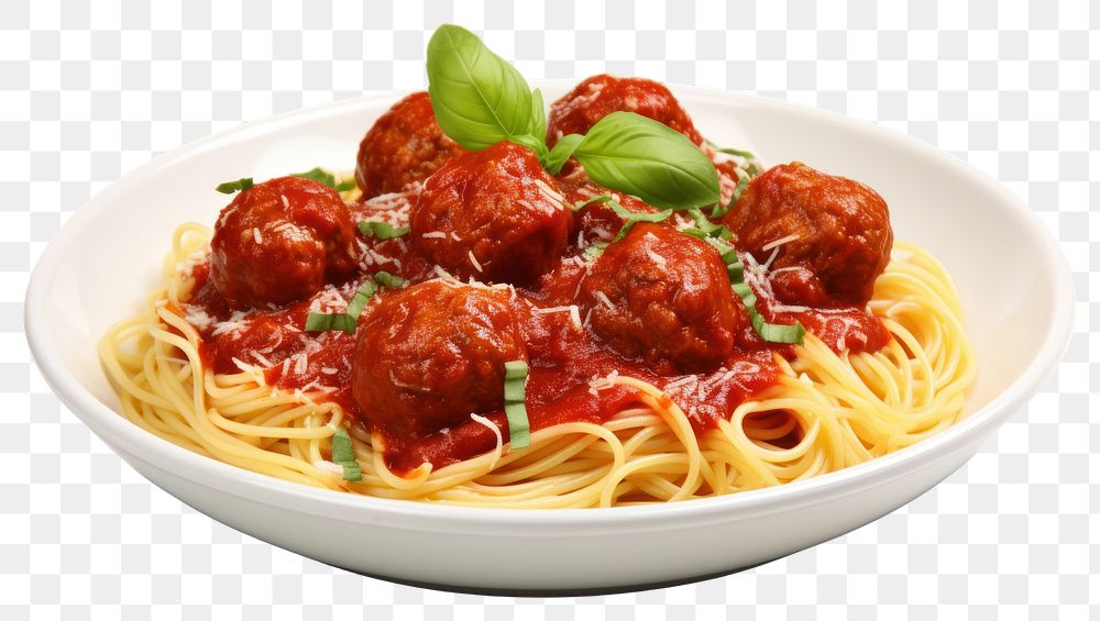 PNG Spaghetti meatball pasta plate transparent background