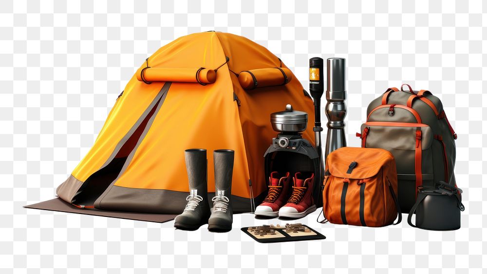 PNG Camping backpack outdoors tent. AI generated Image by rawpixel.