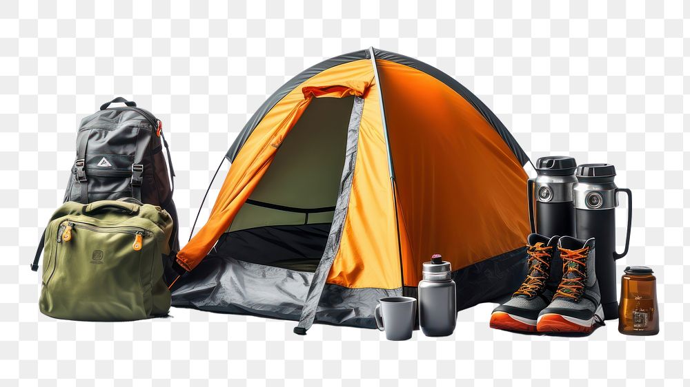 PNG Camping backpack outdoors tent. AI generated Image by rawpixel.