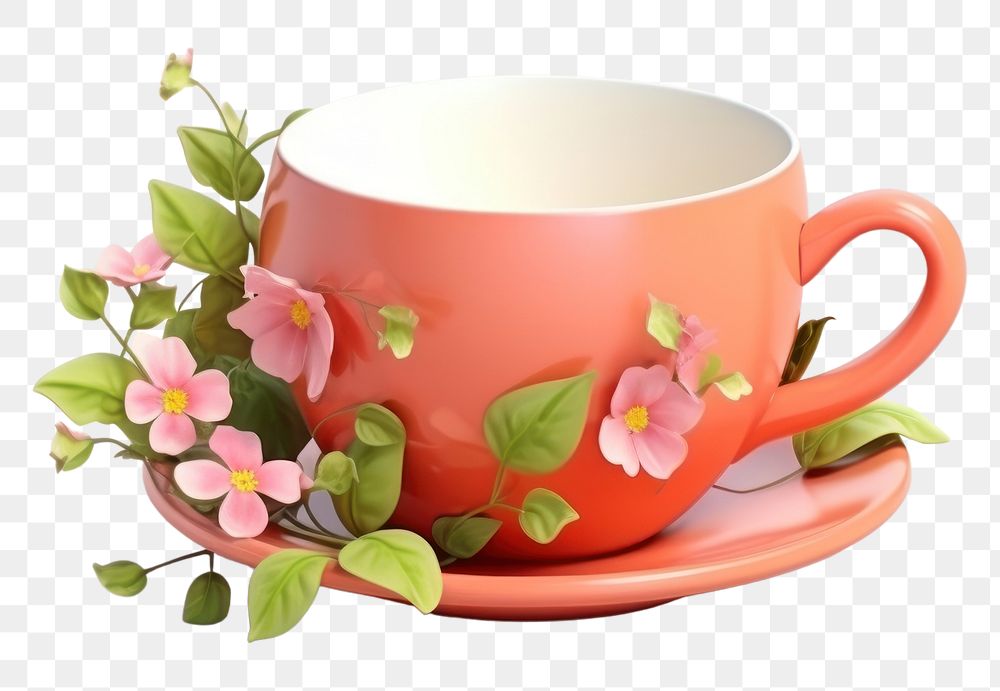 PNG Cup saucer coffee flower. AI generated Image by rawpixel.
