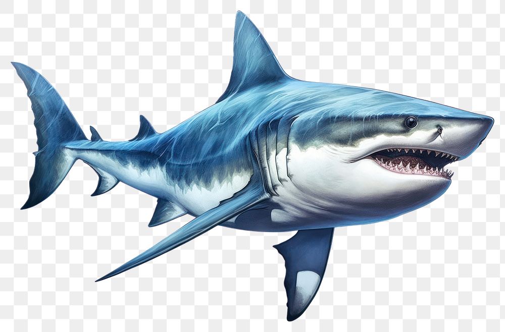 PNG Shark underwater swimming animal, digital paint illustration. AI generated image