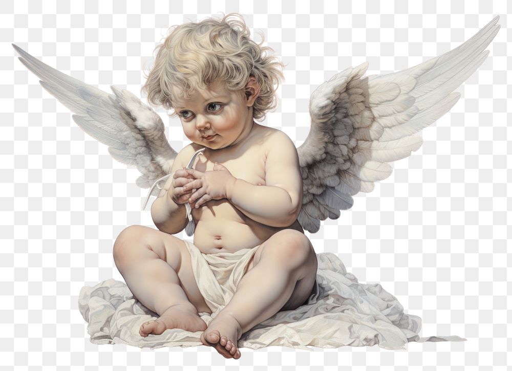 PNG Angel baby white background representation. AI generated Image by rawpixel.