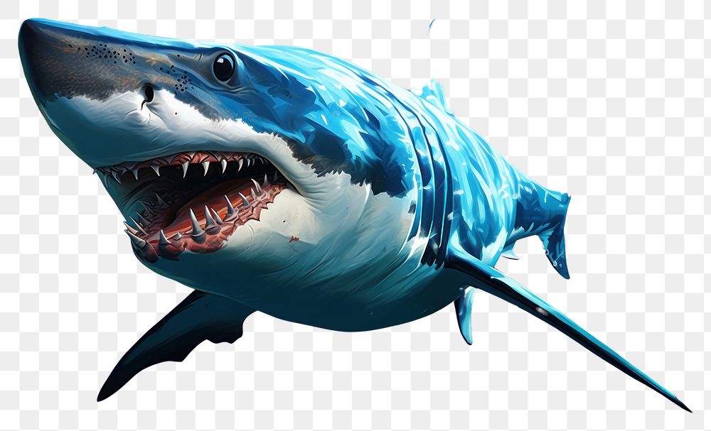 PNG Shark animal fish blue, digital paint illustration AI generated image