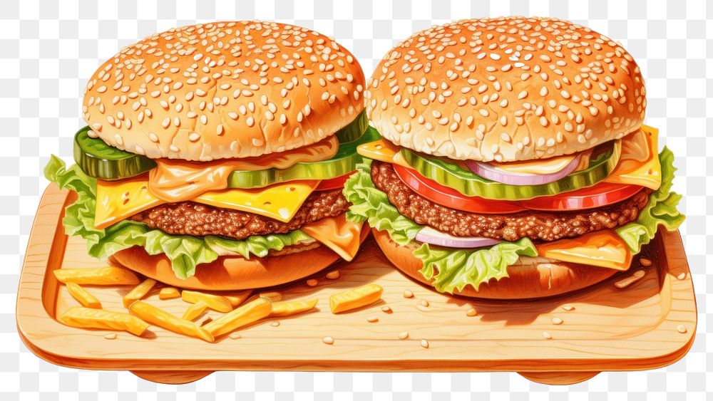 PNG Hamburger food meal vegetable, digital paint illustration. AI generated image