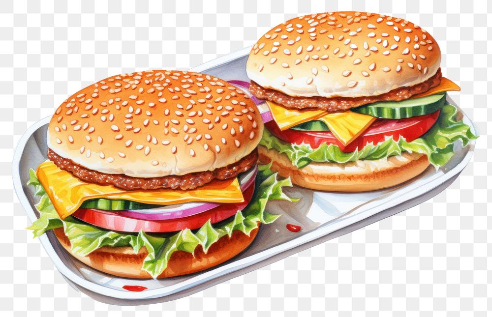 PNG Hamburger lunch food meal, digital paint illustration. AI generated image