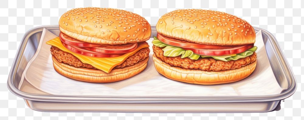 PNG Hamburger bread lunch food, digital paint illustration. AI generated image