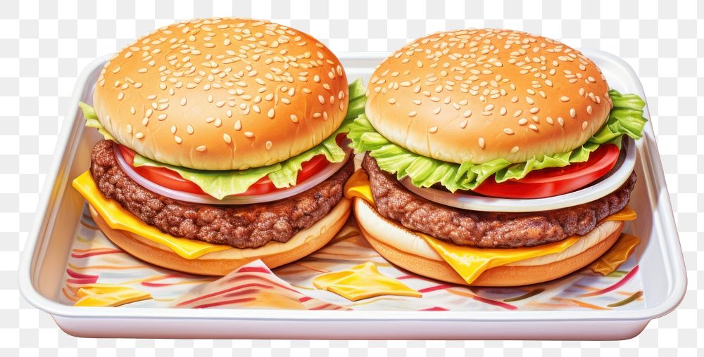 PNG Hamburger lunch food meal, digital paint illustration. AI generated image