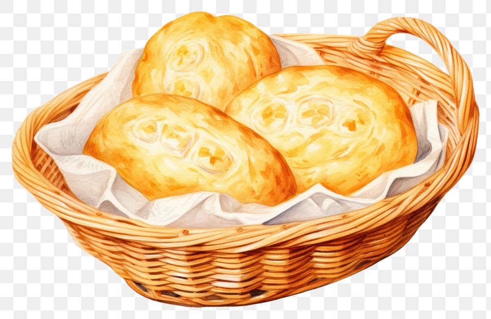 PNG Basket bread dessert food, digital paint illustration. AI generated image