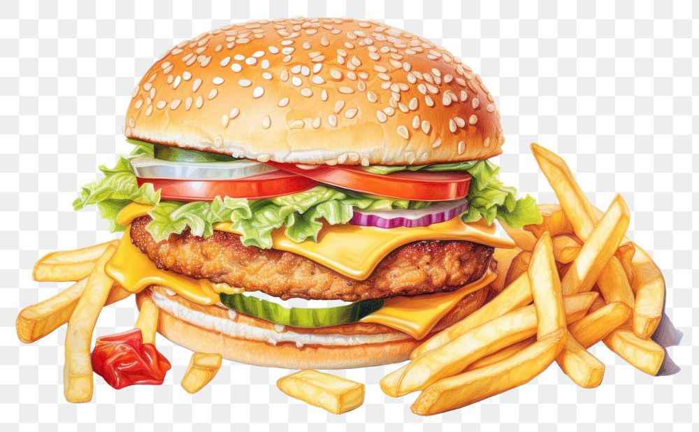 PNG Food bread white background hamburger, digital paint illustration. AI generated image