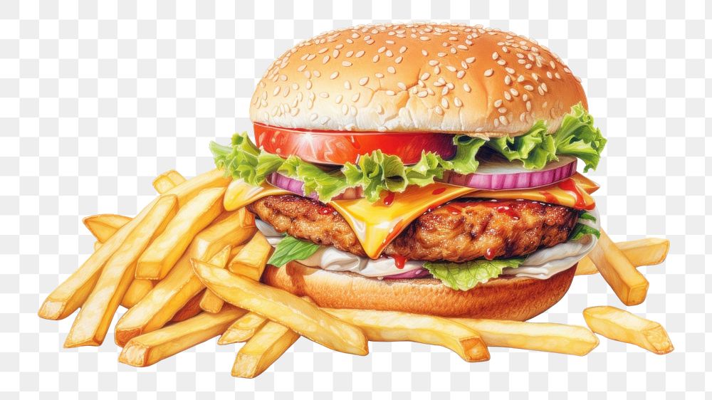 PNG Food hamburger vegetable condiment, digital paint illustration. AI generated image