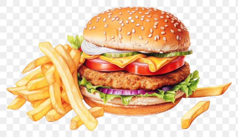 PNG Food white background hamburger vegetable, digital paint illustration. AI generated image