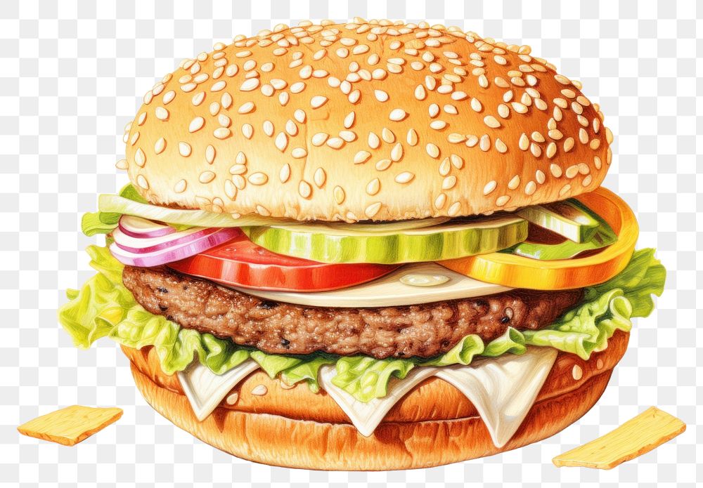 PNG Hamburger food vegetable condiment, digital paint illustration. AI generated image
