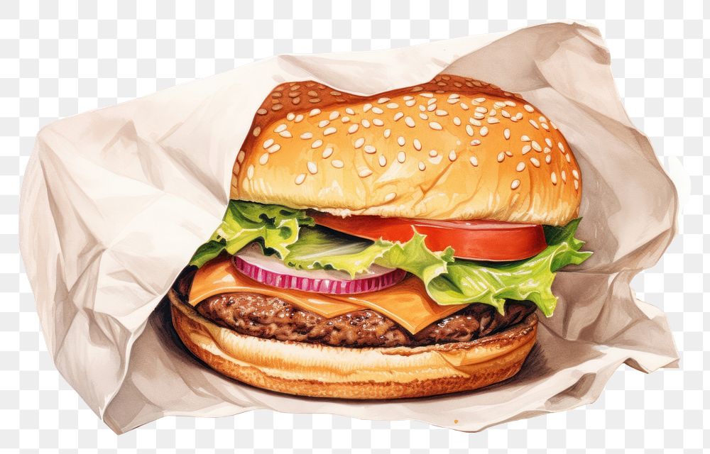 PNG Burger bread paper food, digital paint illustration. AI generated image