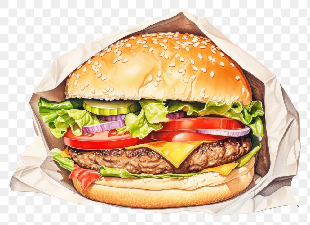 PNG Burger bread paper food, digital paint illustration. AI generated image