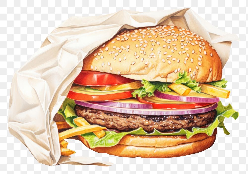 PNG Burger paper food hamburger, digital paint illustration. AI generated image