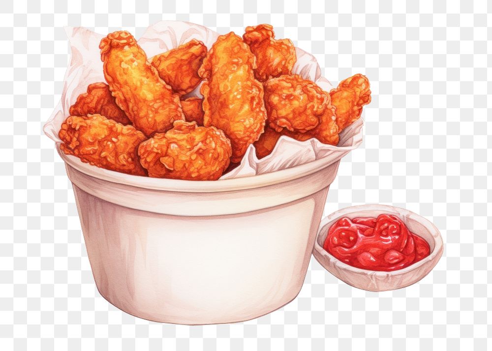 PNG Fried food fried chicken condiment, digital paint illustration.