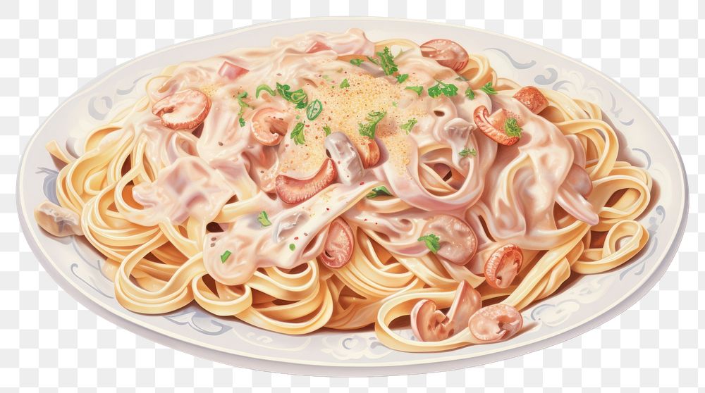 PNG Spaghetti pasta plate food, digital paint illustration.