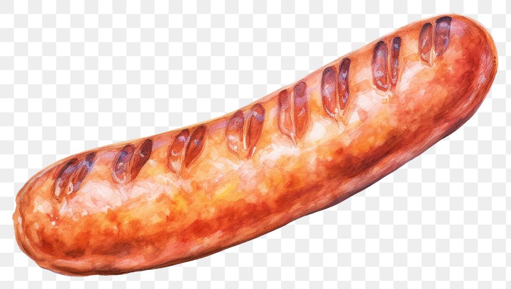 PNG Sausage grilled bread food, digital paint illustration. 