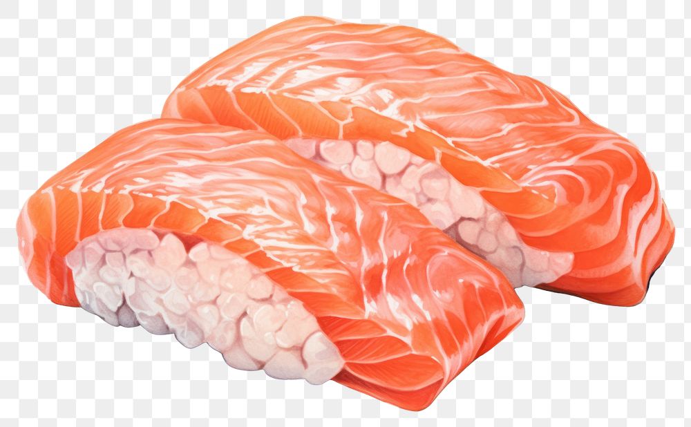 PNG Salmon seafood sushi dish, digital paint illustration. AI generated image