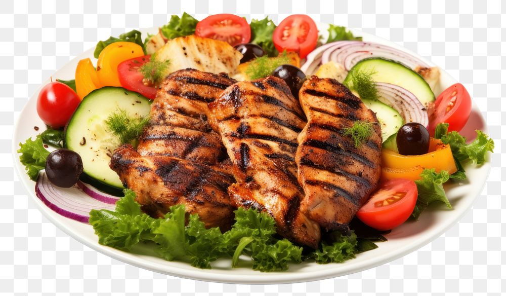 PNG Grilled chicken vegetable salad plate. 