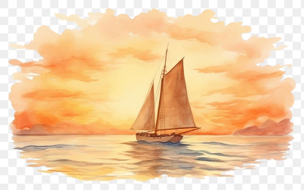 PNG Painting sailboat vehicle sunset. 