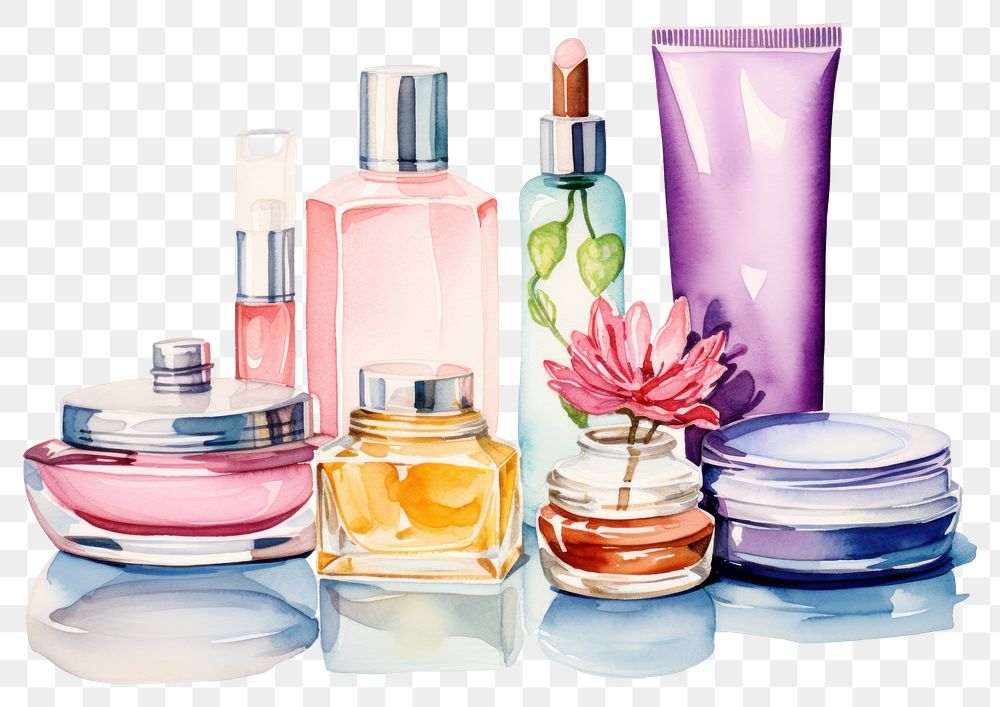 PNG Cosmetics perfume bottle arrangement. AI generated Image by rawpixel.