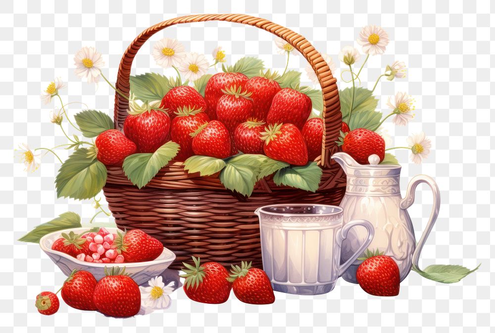 PNG Strawberry basket picnic fruit. AI generated Image by rawpixel.