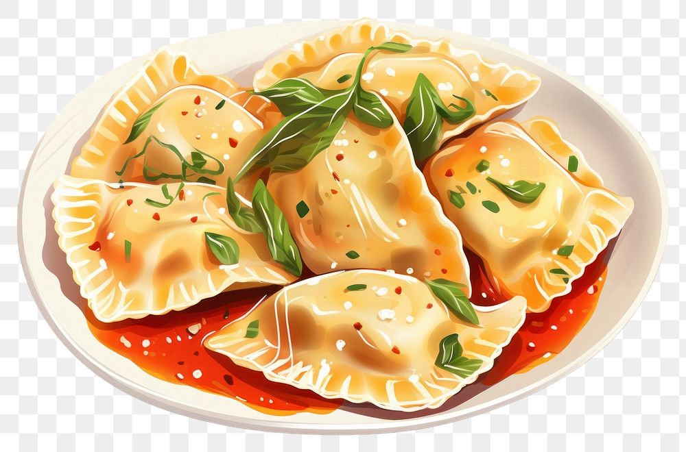 PNG Ravioli pasta plate food. AI generated Image by rawpixel.