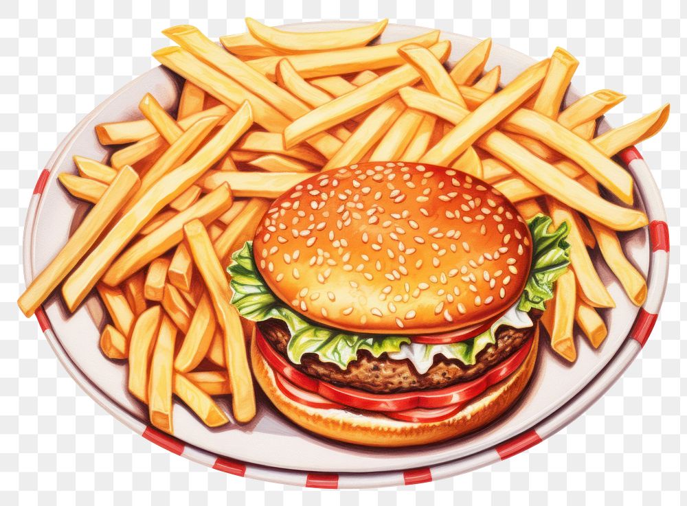 PNG Burger fries food dish transparent background