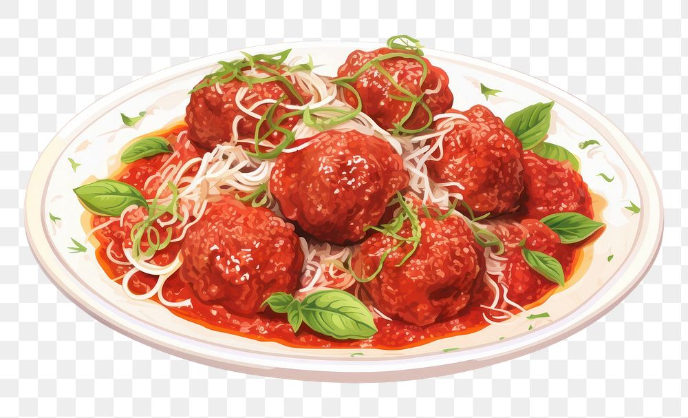 PNG Meatball spaghetti sauce plate. AI generated Image by rawpixel.