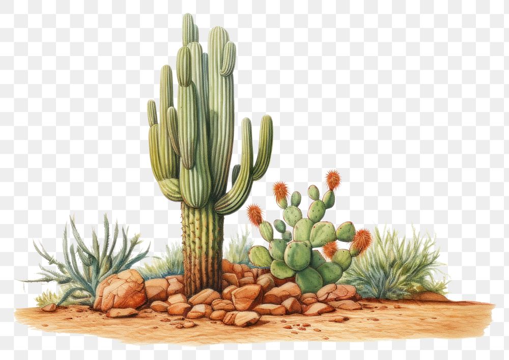 PNG Drawing cactus plant white background. AI generated Image by rawpixel.