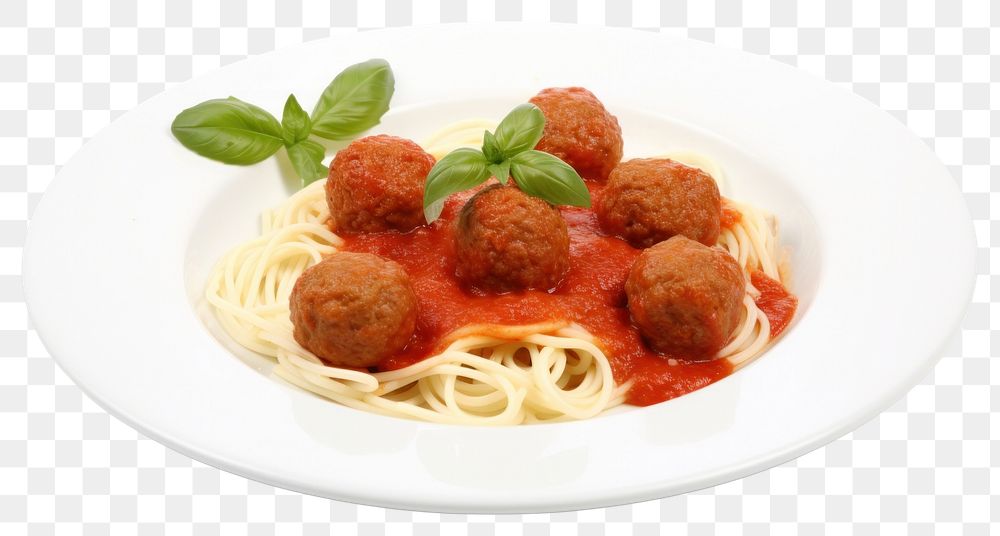 PNG Spaghetti meatball pasta plate. AI generated Image by rawpixel.
