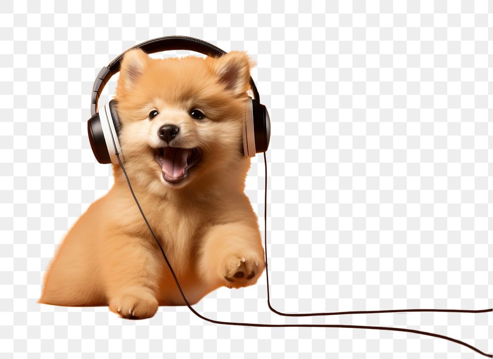 PNG Puppy headphones mammal animal. AI generated Image by rawpixel.