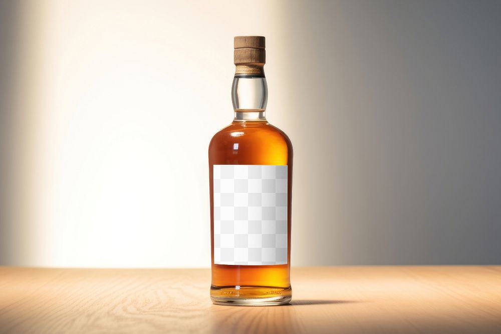 Whiskey bottle label png mockup, transparent design