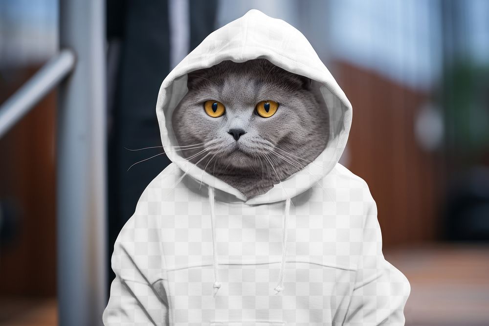 Cat hoodie png transparent mockup