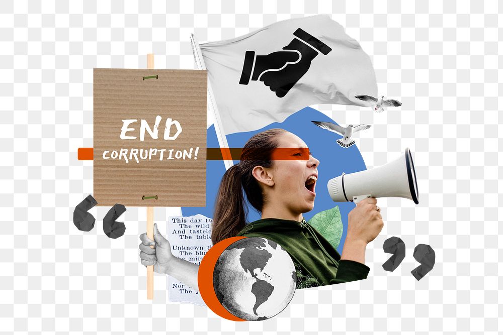 End corruption png, woman protesting remix, transparent background