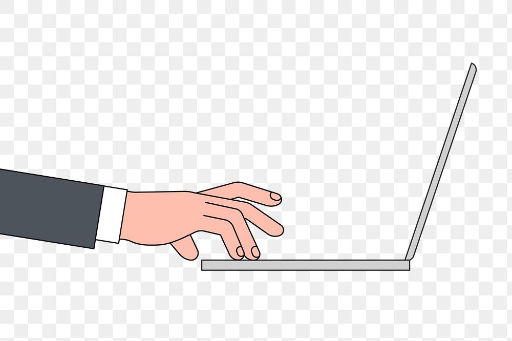PNG Businessman's hands typing on laptop, flat illustration, transparent background