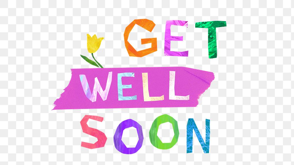 Get well soon png word, paper craft collage, transparent background
