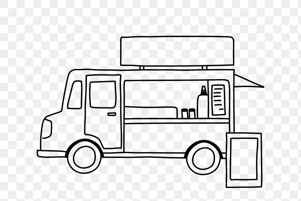 PNG food truck doodle illustration, transparent background