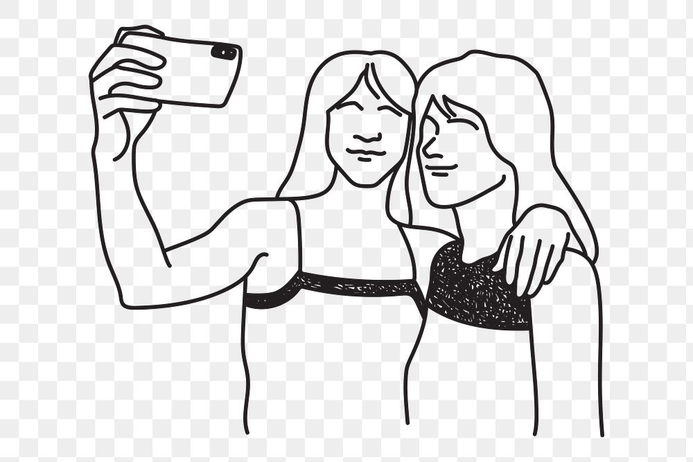 PNG taking selfie doodle illustration, transparent background