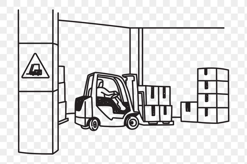 PNG distribution warehouse doodle illustration, transparent background