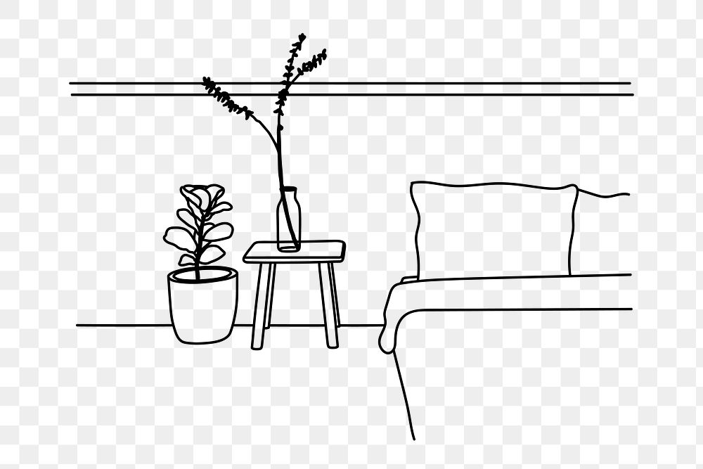PNG bedroom plant decor doodle illustration, transparent background