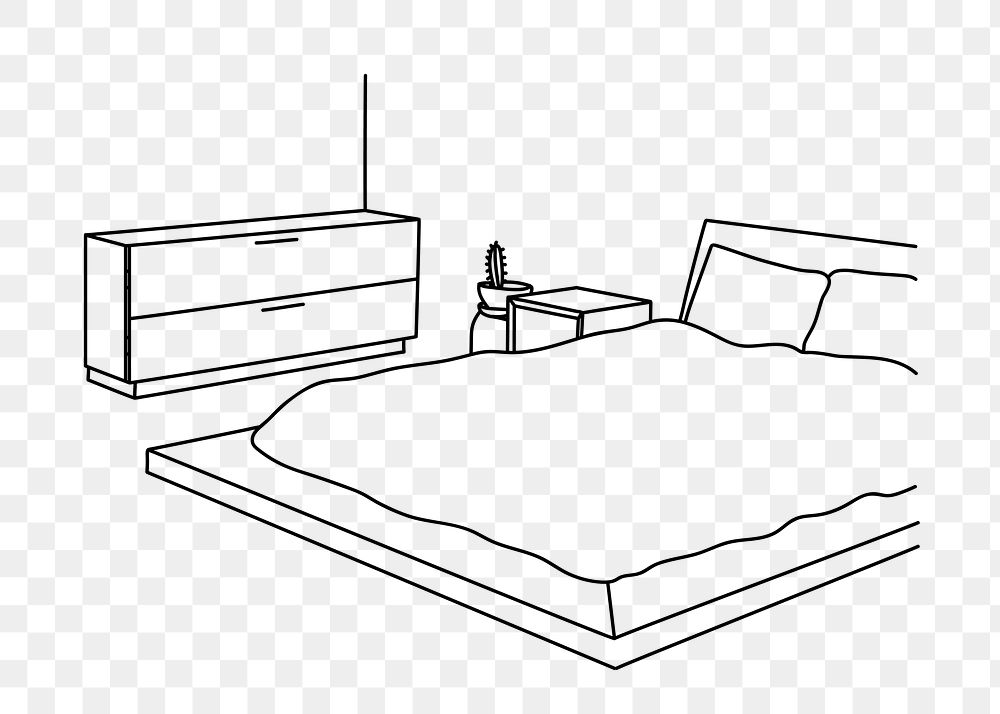PNG minimal bedroom interior doodle illustration, transparent background