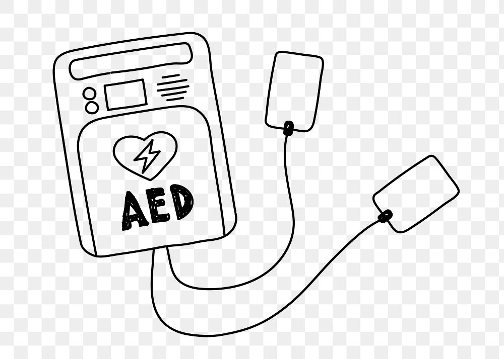 PNG AED machine doodle illustration, transparent background