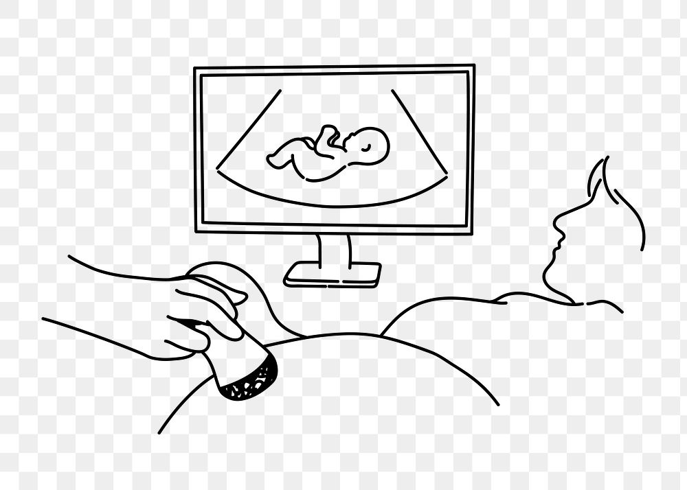 PNG pregnancy ultrasound scan doodle illustration, transparent background