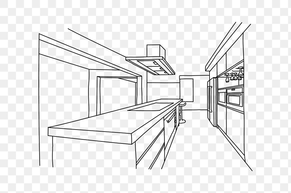 PNG kitchen interior doodle illustration, transparent background