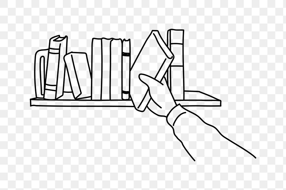 PNG book shelf doodle illustration, transparent background