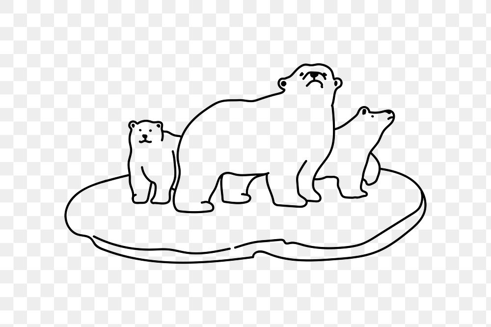 PNG polar bears wildlife doodle illustration, transparent background