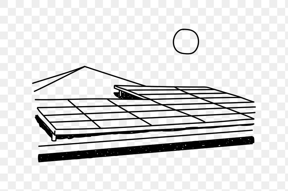 PNG solar panels doodle illustration, transparent background